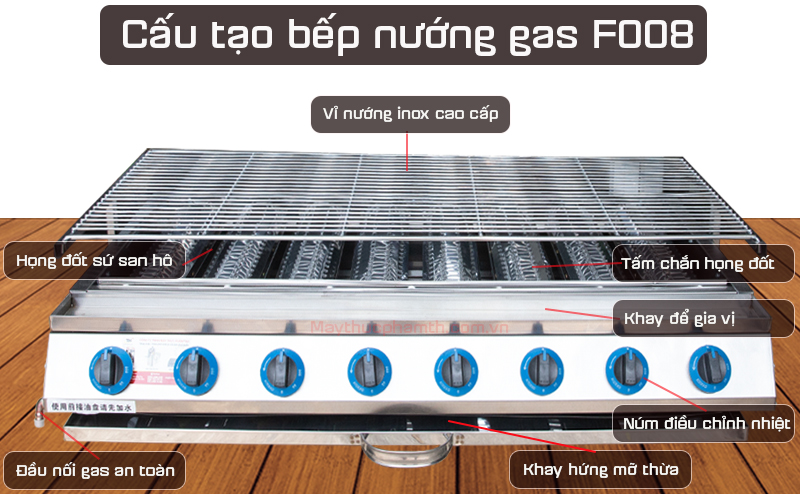 cấu tạo bếp nướng gas 8 họng đốt dài