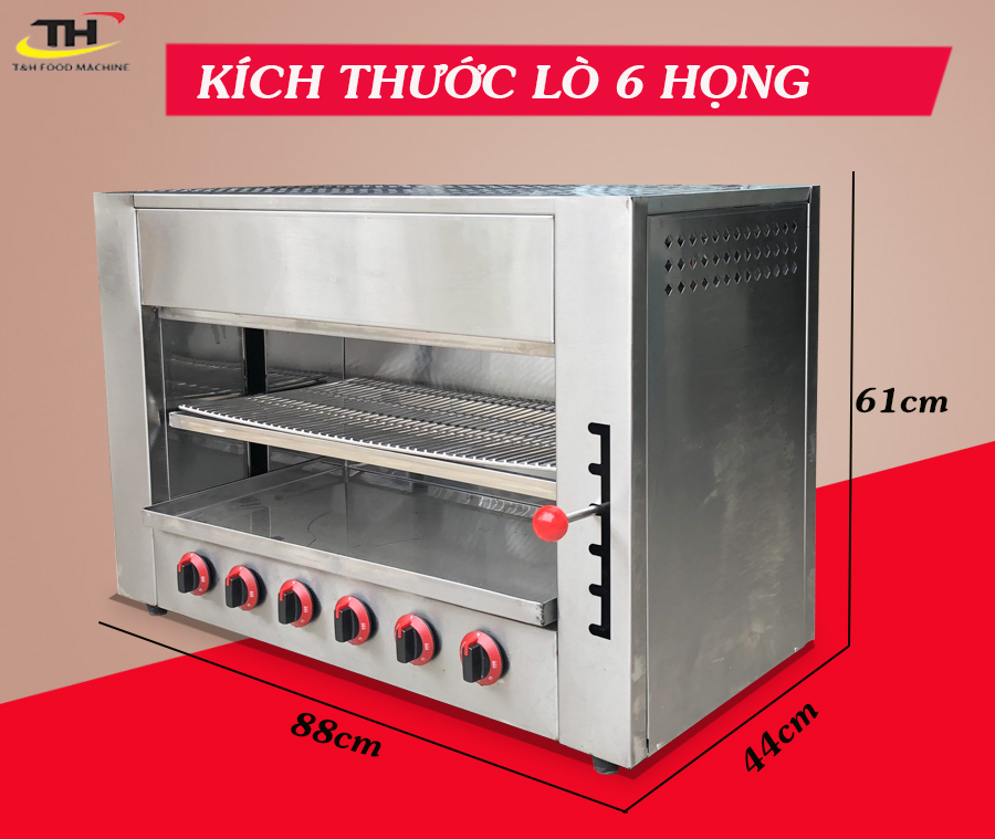 kích thước lò nướng salamender 6 họng đốt